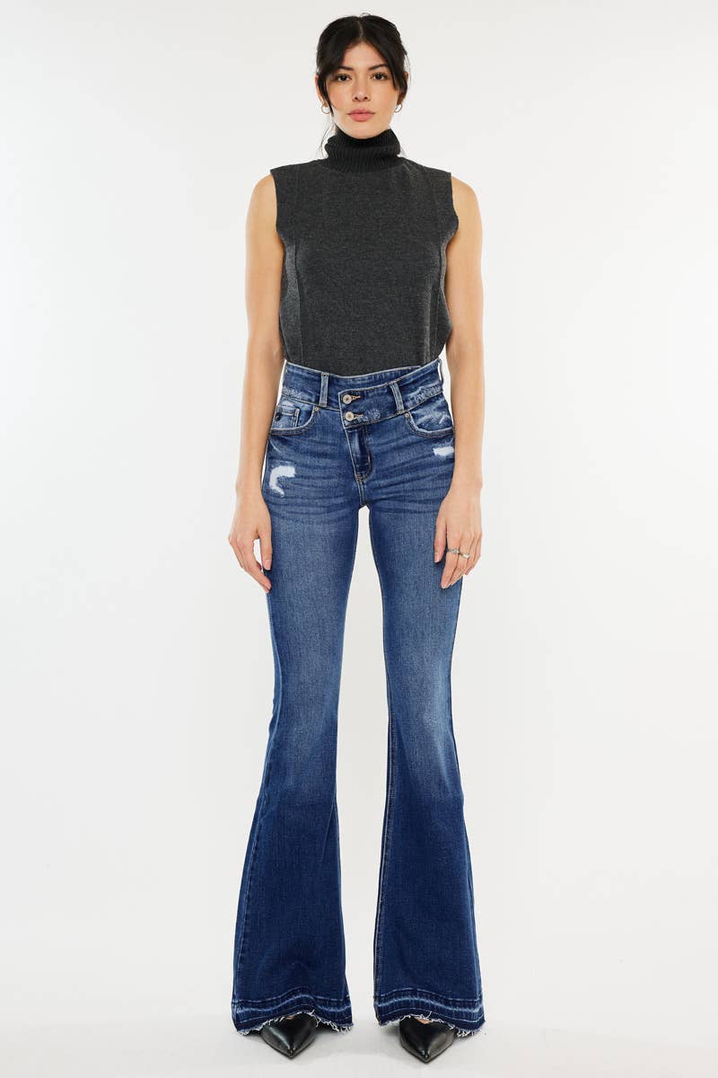 HIGH RISE CROSS OVER FLARE JEANS-KC9340M