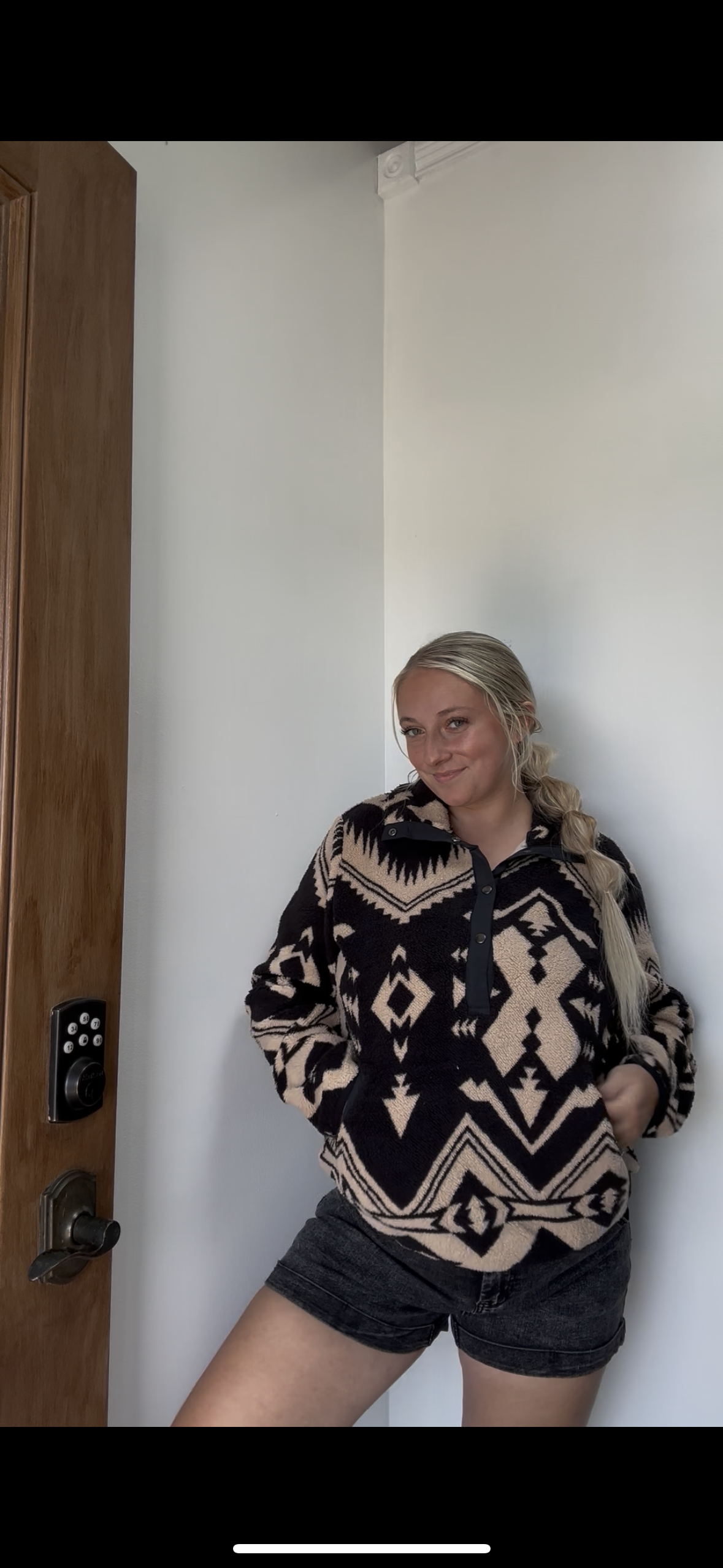 Fashion-W Western Half Zip Plush Sweatshirt