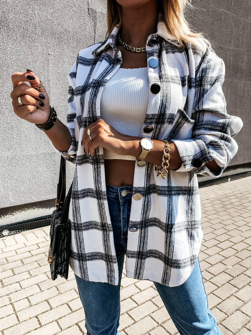 Loose casual vintage plaid long-sleeved shirt jacket