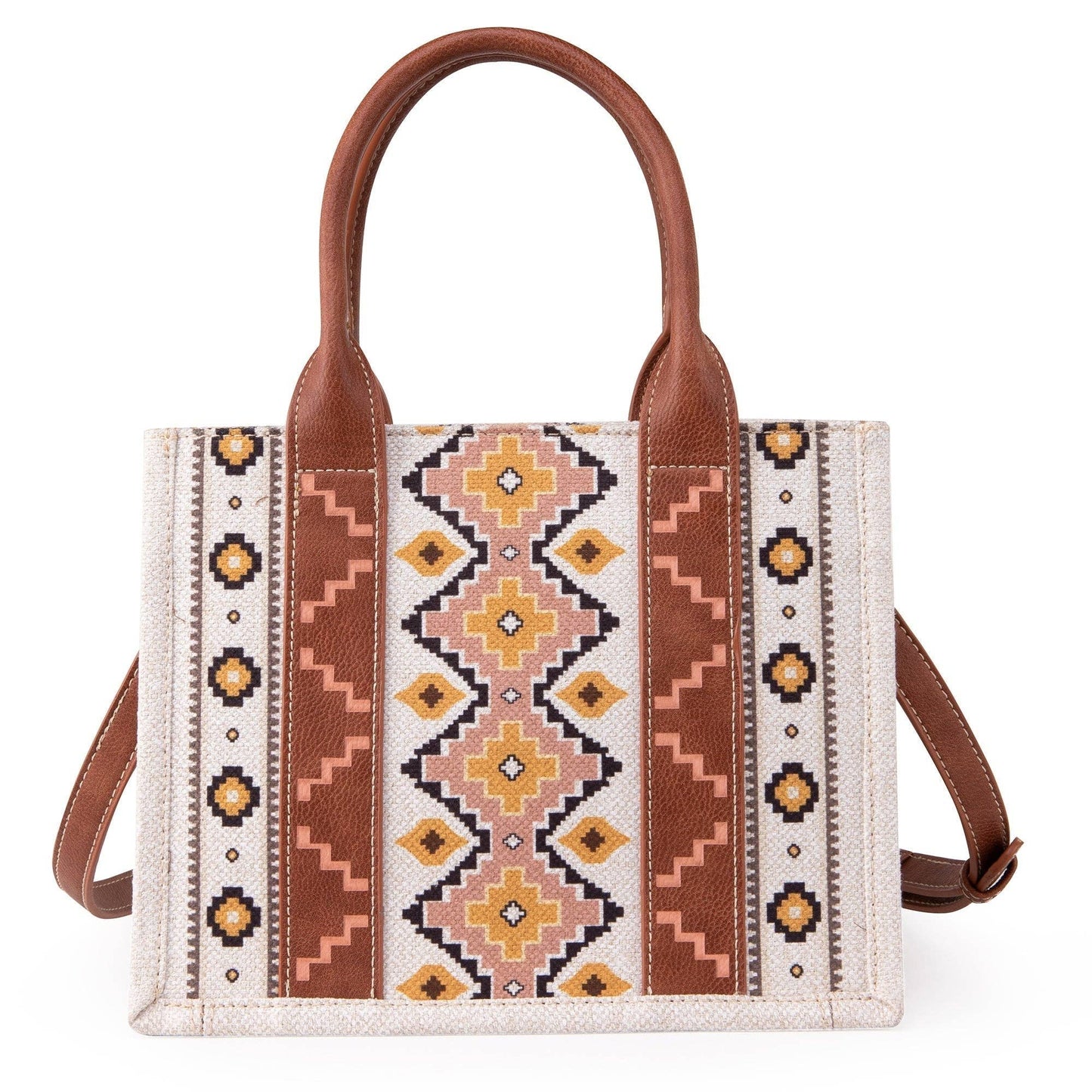 WG2202-8120S Wrangler Southwestern Print Small Canvas Tote/Crossbody - Coffee