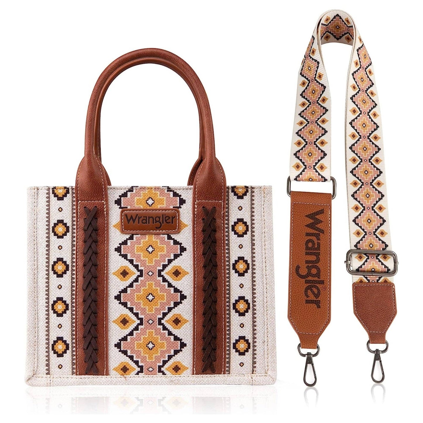 WG2202-8120S Wrangler Southwestern Print Small Canvas Tote/Crossbody - Coffee