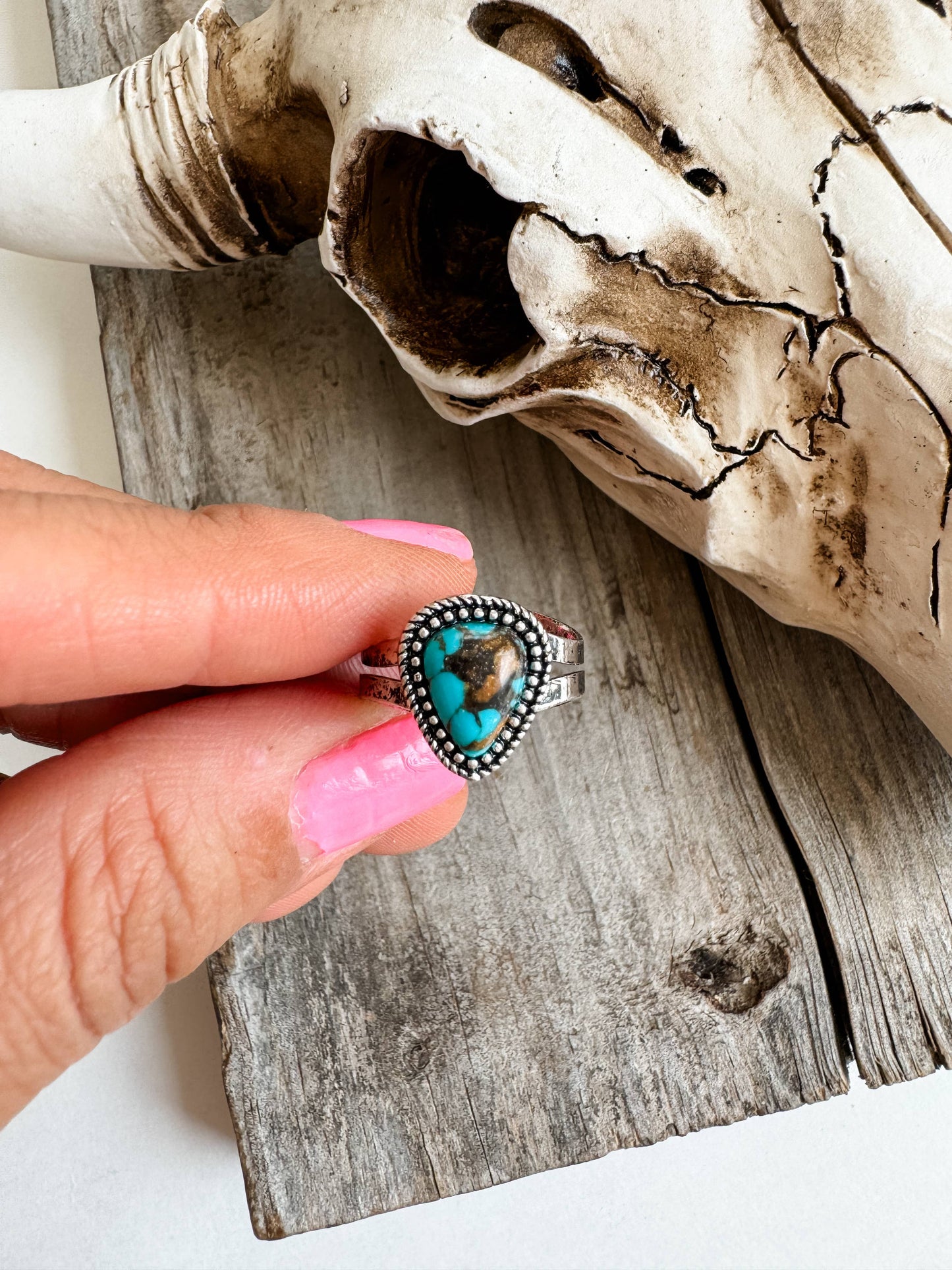 Western Teardrop Stone Adjustable Ring