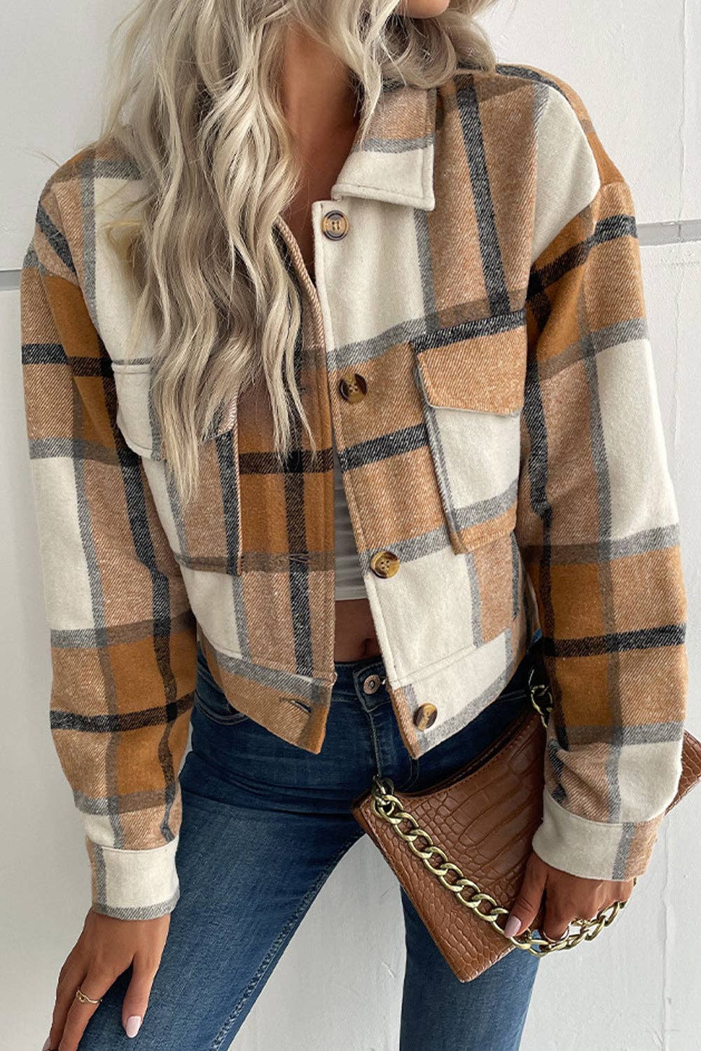 Buttoned Cardigan Plaid Jacket With Pocket
