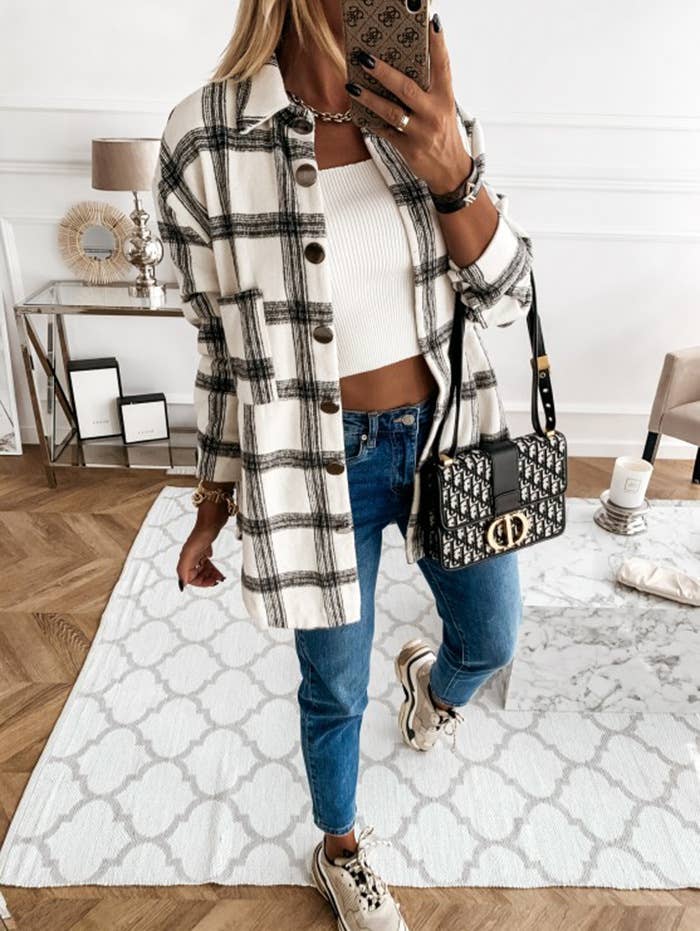Loose casual vintage plaid long-sleeved shirt jacket