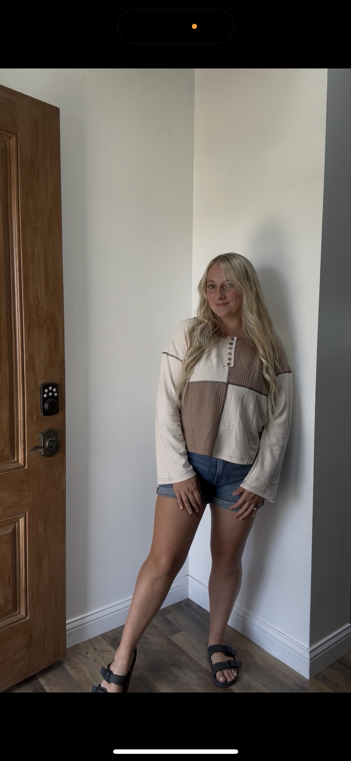 LDC Color Block Waffle Knit Stitch Detail Long Sleeve Top
