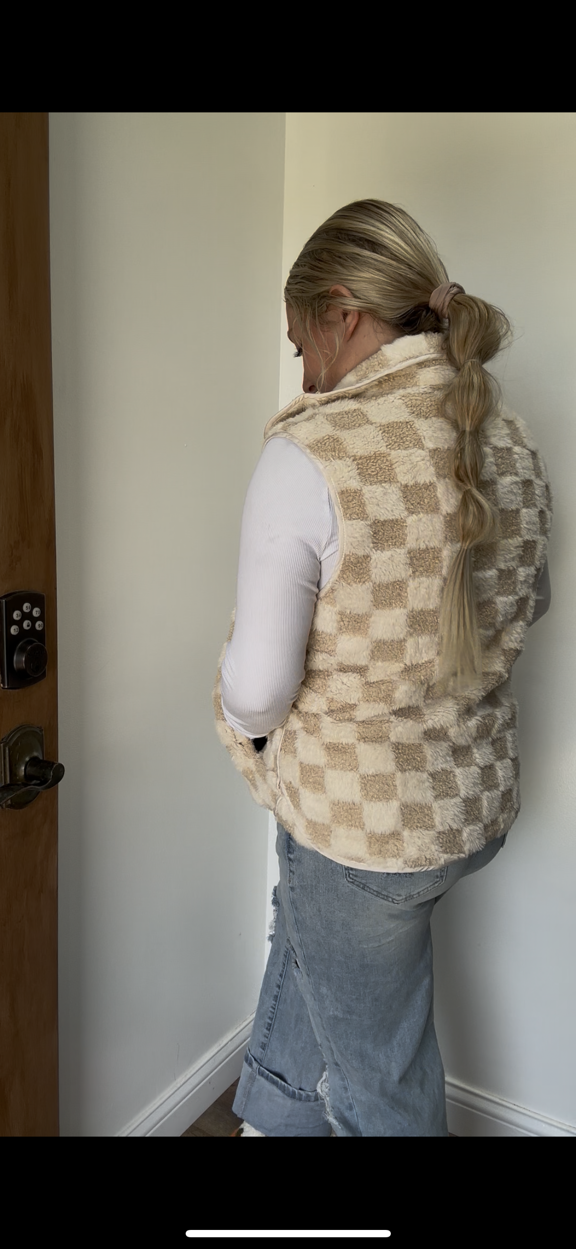 LDC Sherpa Checkerboard Snap Button Vest Jacket