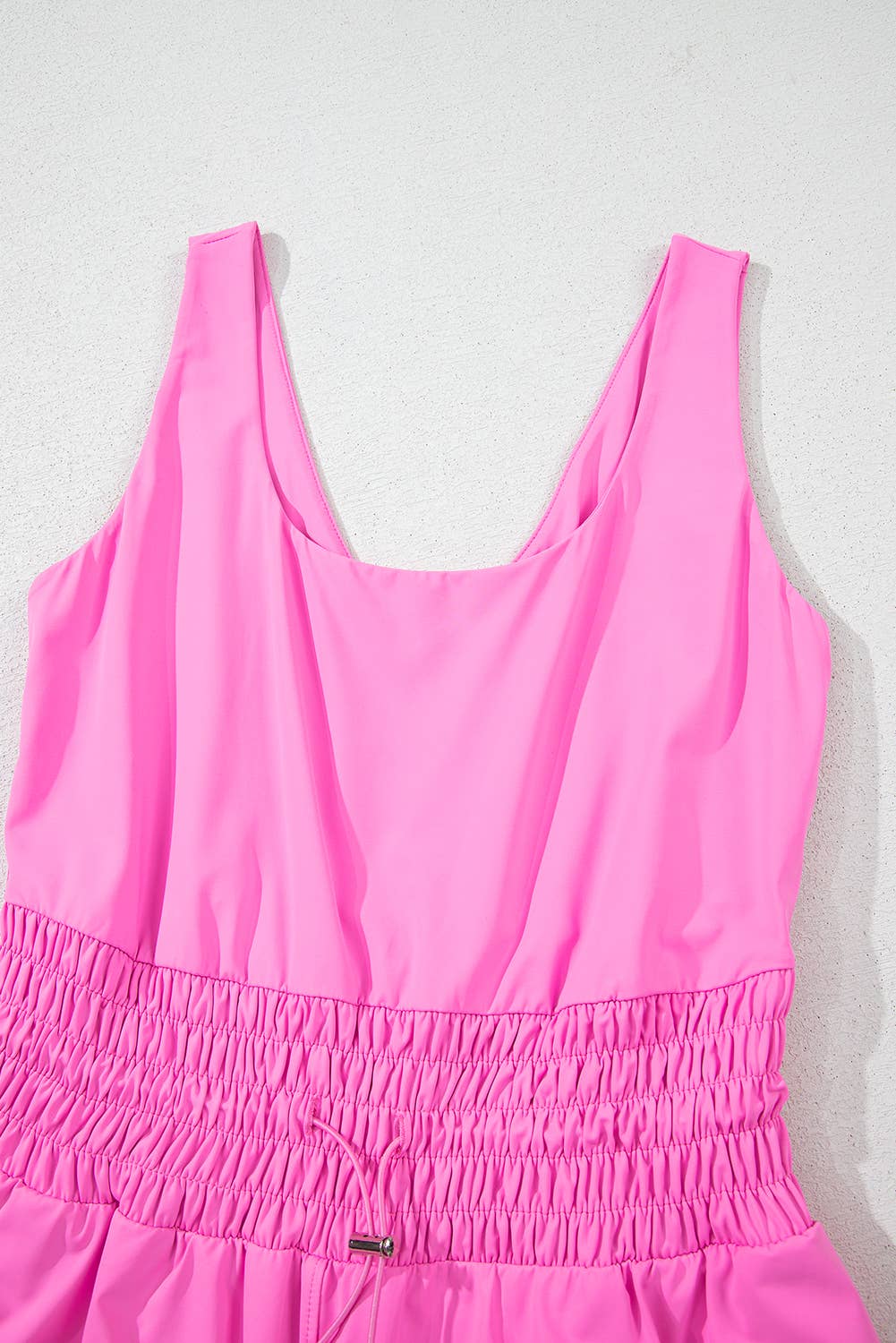 Plain Sleeveless Loop Drawstring Cinched Waist Romper