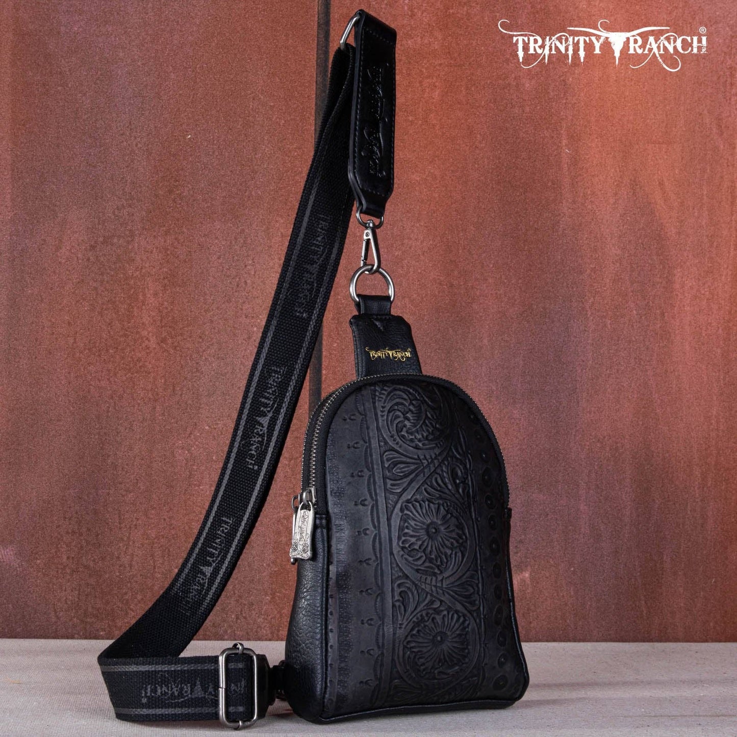 TR159-210A Trinity Ranch Floral Tooled Collection Sling Bag