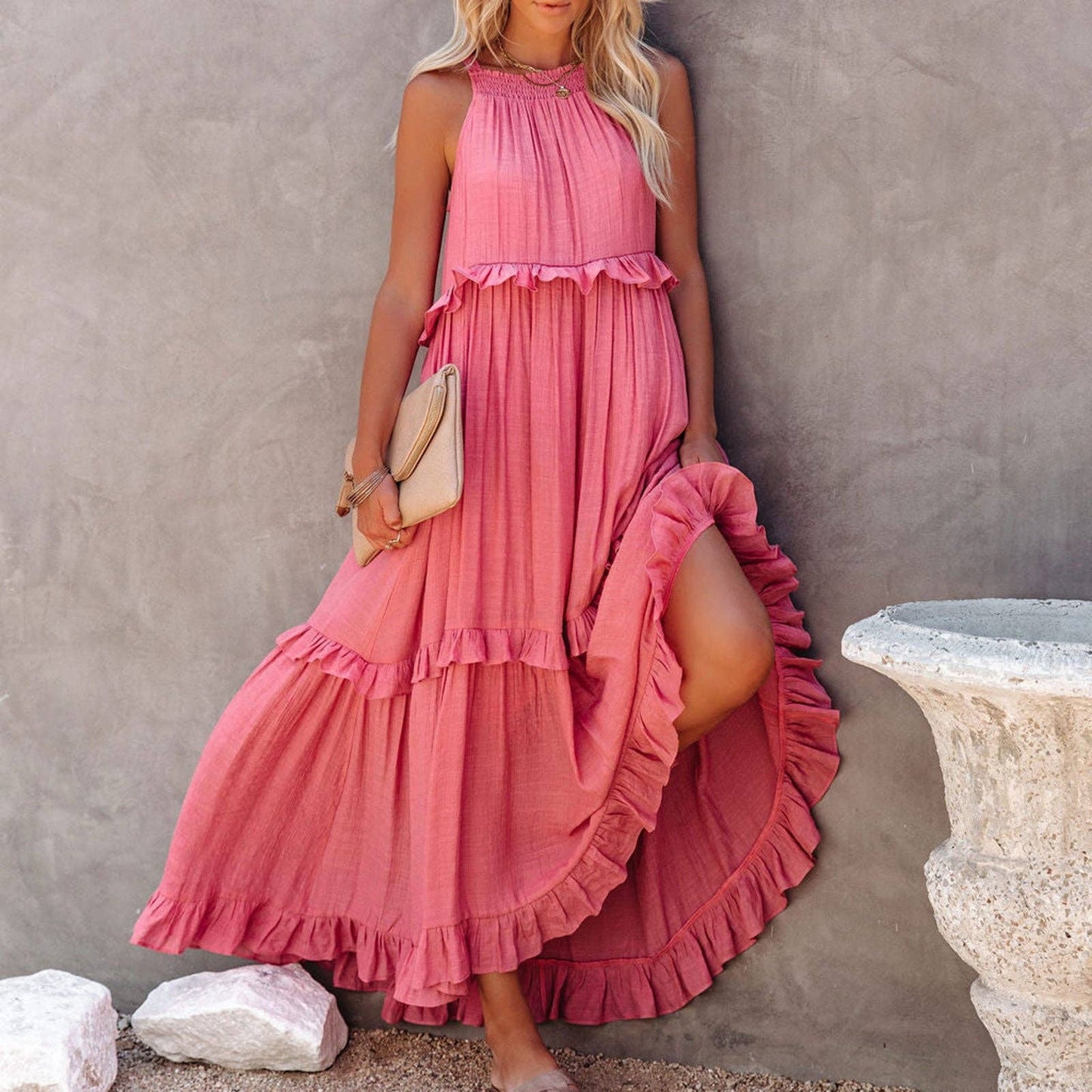 Irregular Asymmetric Tiered Sleeveless Long Floor Length Dress