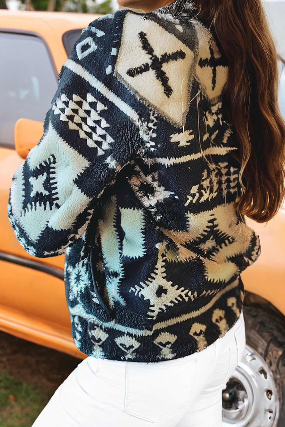 Fashion-W Western Half Zip Plush Sweatshirt