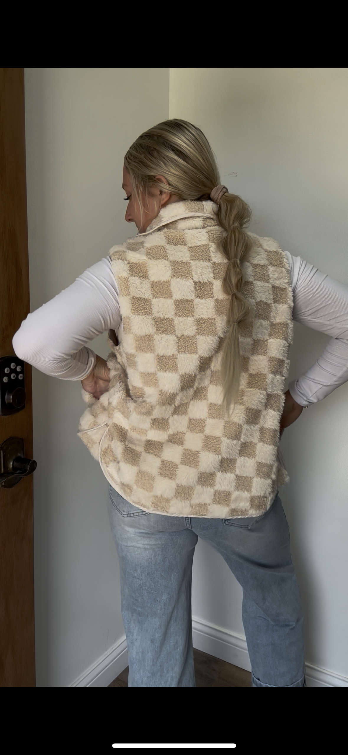 LDC Sherpa Checkerboard Snap Button Vest Jacket