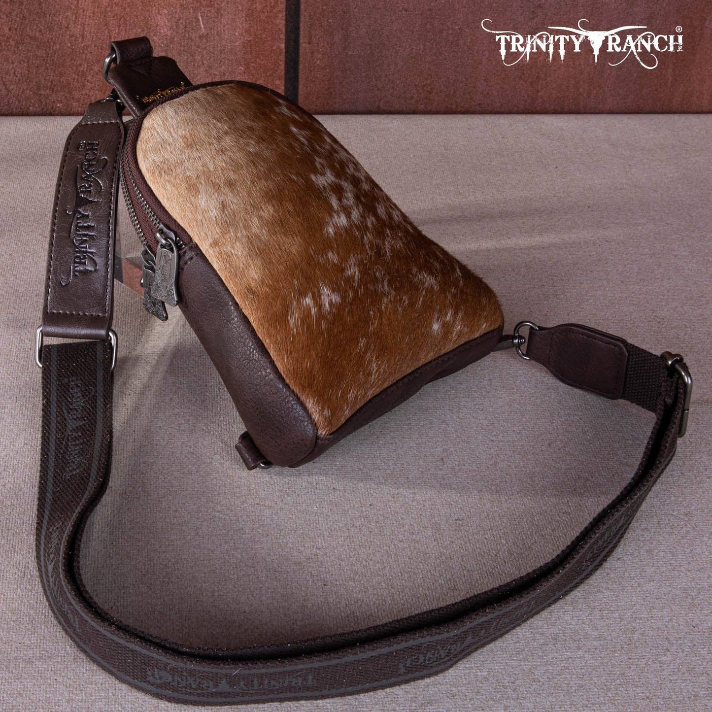 TR159-210 Trinity Ranch Genuine Hair-On Cowhide Collection Sling Bag
