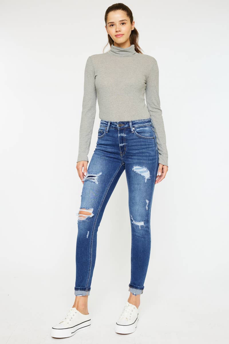 HIGH RISE ANKLE SKINNY JEANS-KC2503M