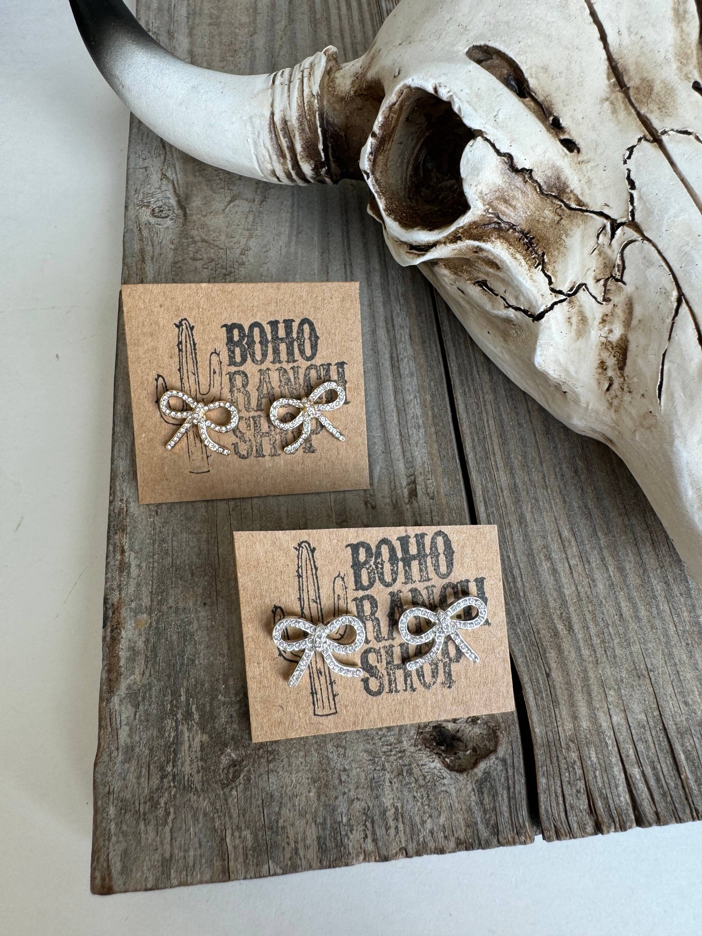 Western cut out paved Stud earrings - cowboy boots hat bow