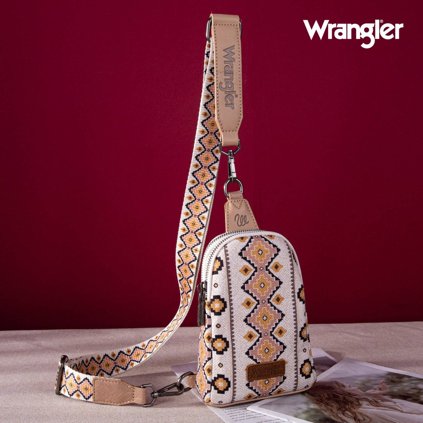 WG2205-210 Wrangler Aztec Print Crossbody Sling Chest Bag - Tan