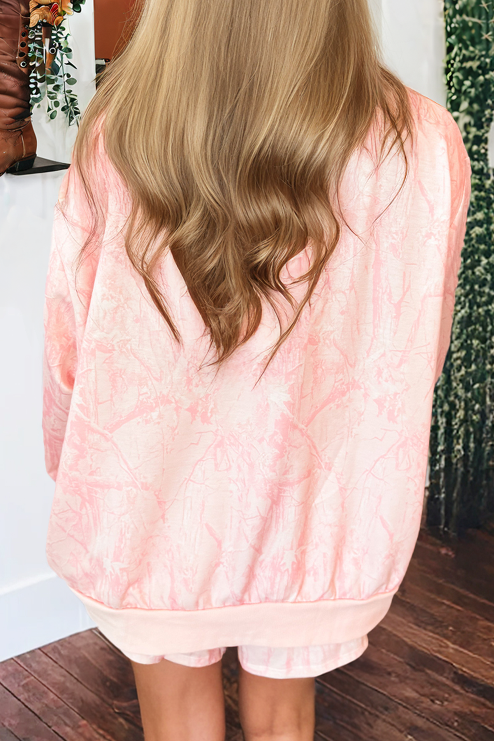 Spring Camo Mock Neck Long Sleeve Top and Shorts Sets