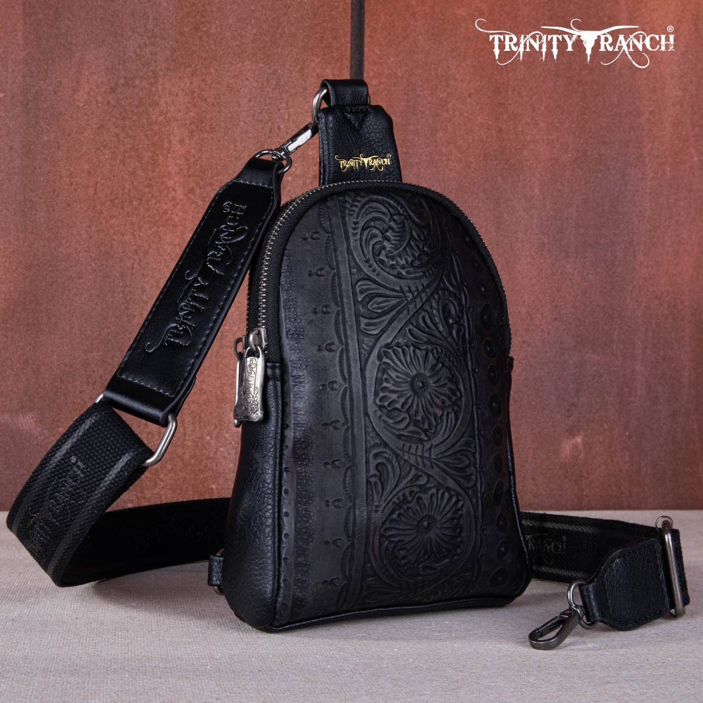 TR159-210A Trinity Ranch Floral Tooled Collection Sling Bag