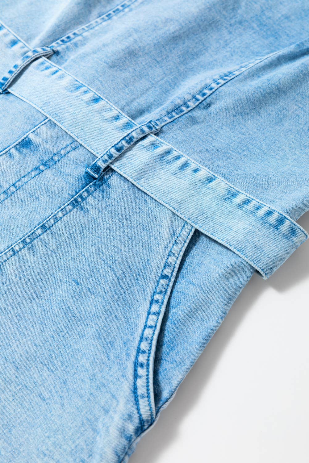 LDC Spaghetti Straps Belted Spring Denim Romper