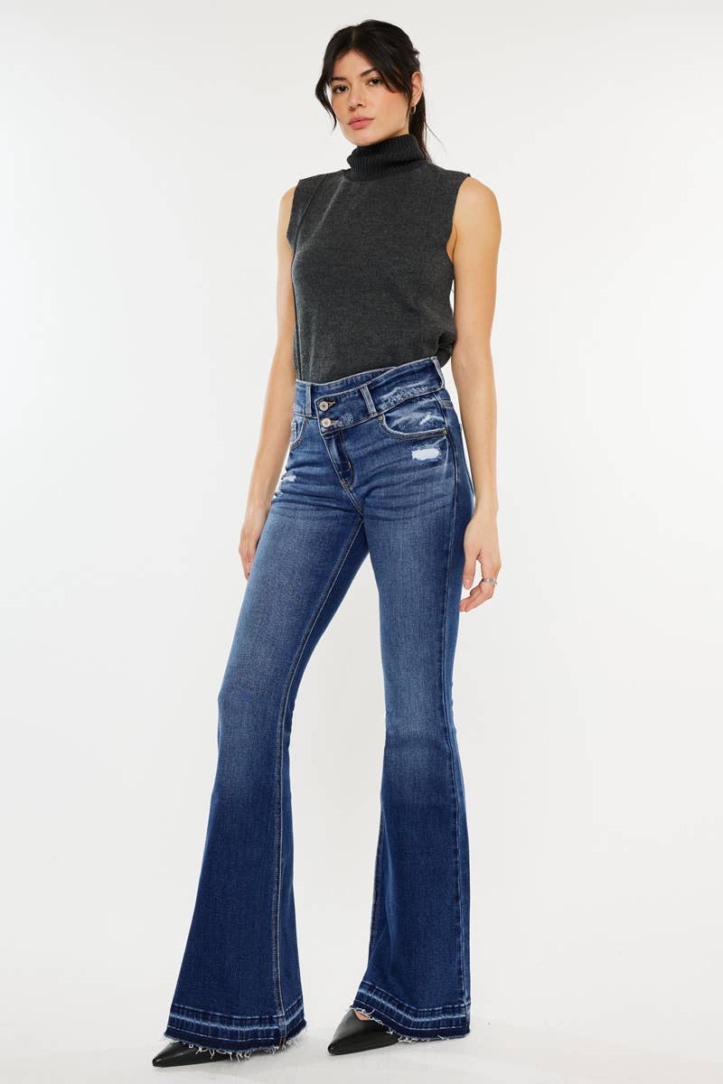 HIGH RISE CROSS OVER FLARE JEANS-KC9340M