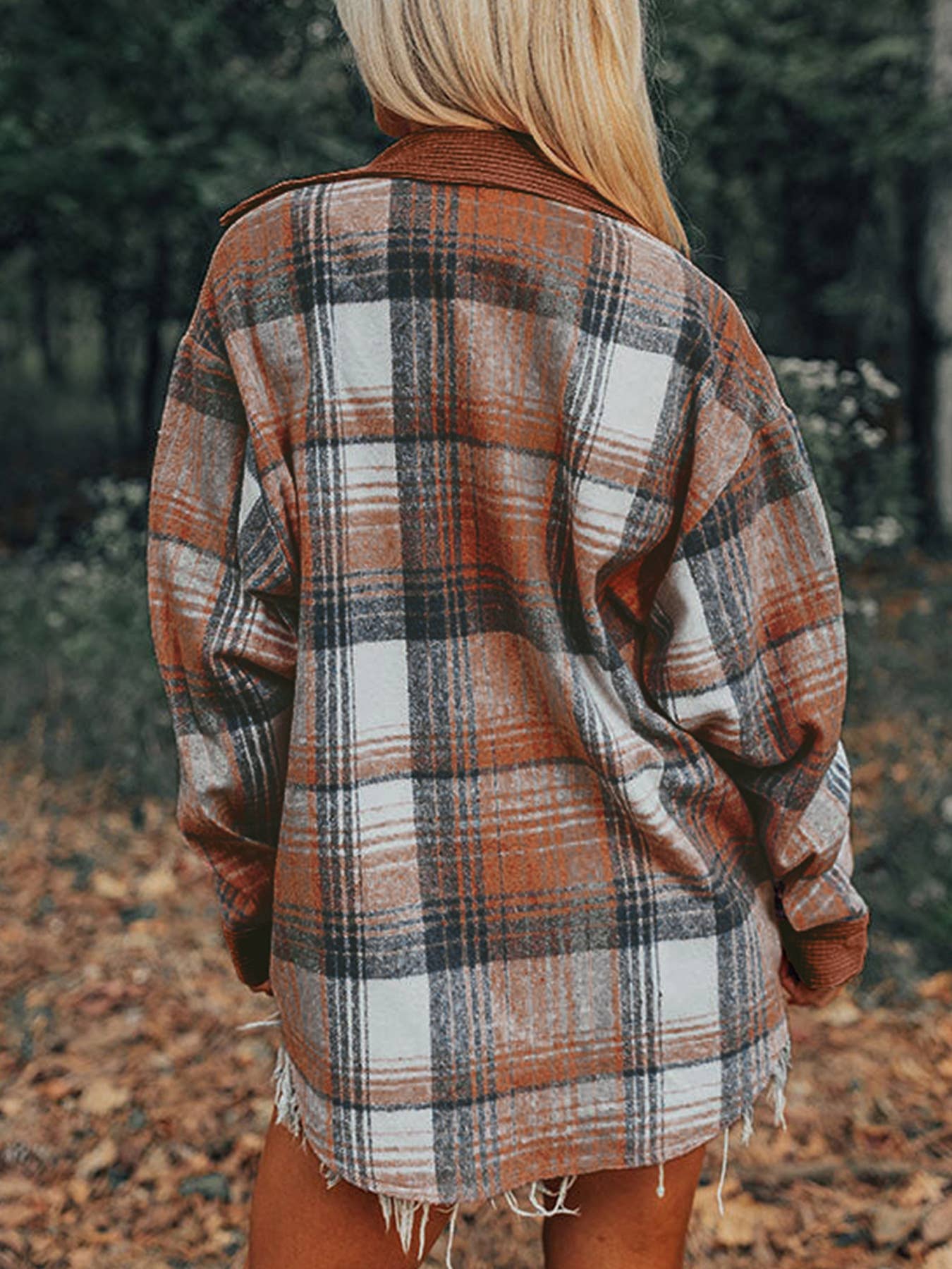 Western Plaid patchwork corduroy oversized jacket Shacket