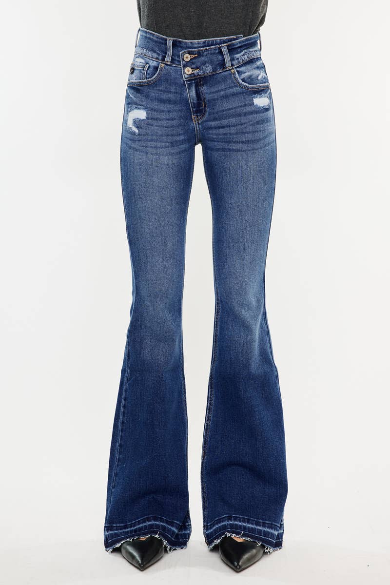 HIGH RISE CROSS OVER FLARE JEANS-KC9340M