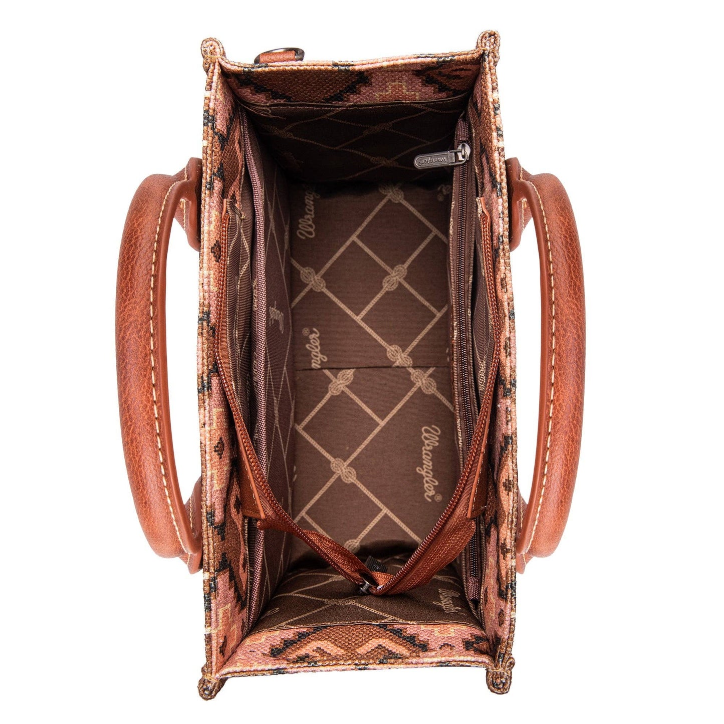 WG2203-8120S Wrangler Southwestern Print Small Canvas Tote/Crossbody - Dark Brown
