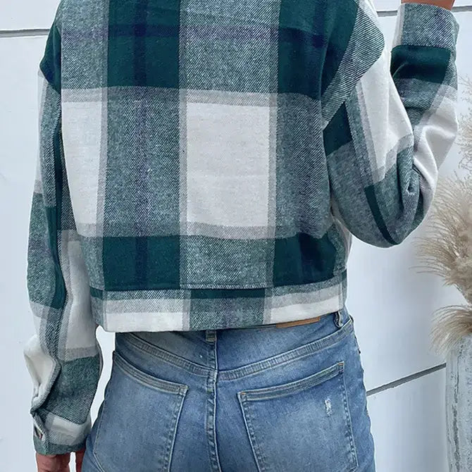 Buttoned Cardigan Plaid Jacket With Pocket