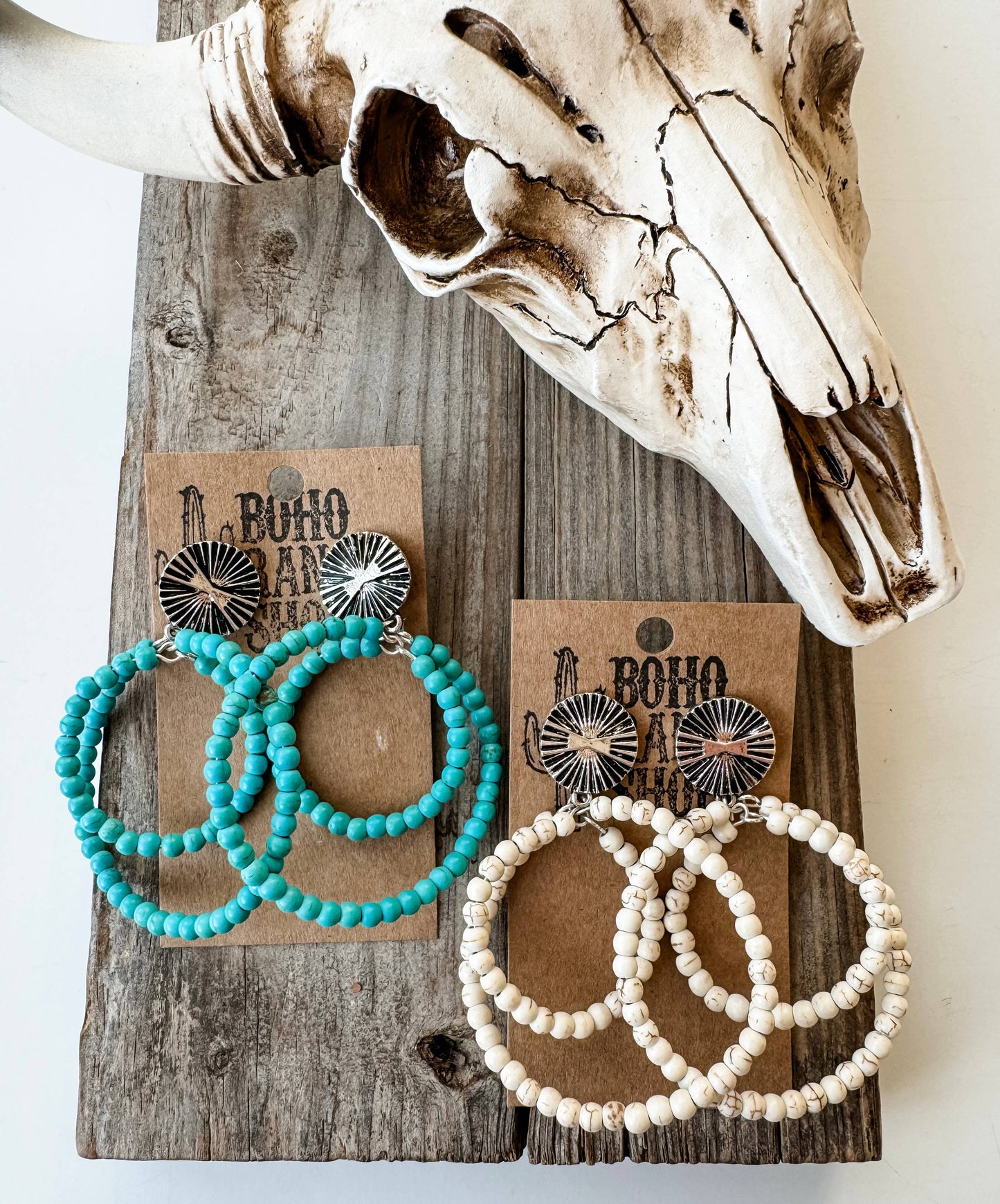 Western Round Bead Stud Post Earrings - turquoise | white