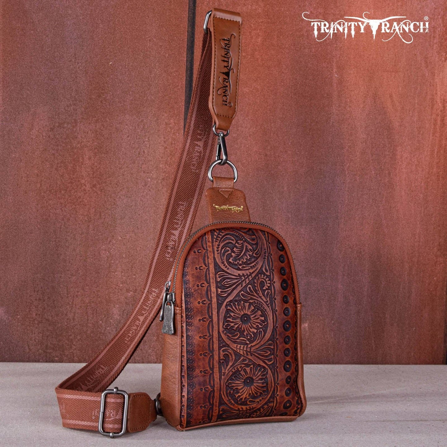 TR159-210A Trinity Ranch Floral Tooled Collection Sling Bag