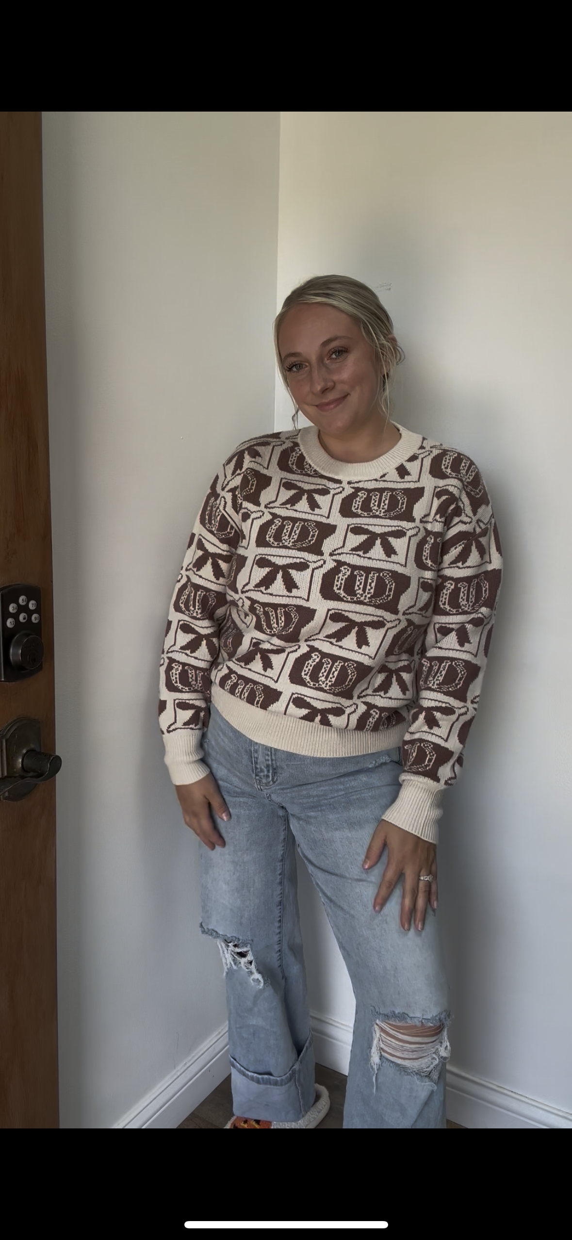 LDC Western Fashion Patterned Loose Sweater