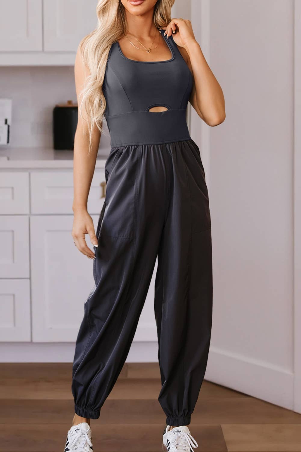LDC Back Crossed Straps Hollow Out Jogger Jumpsuit