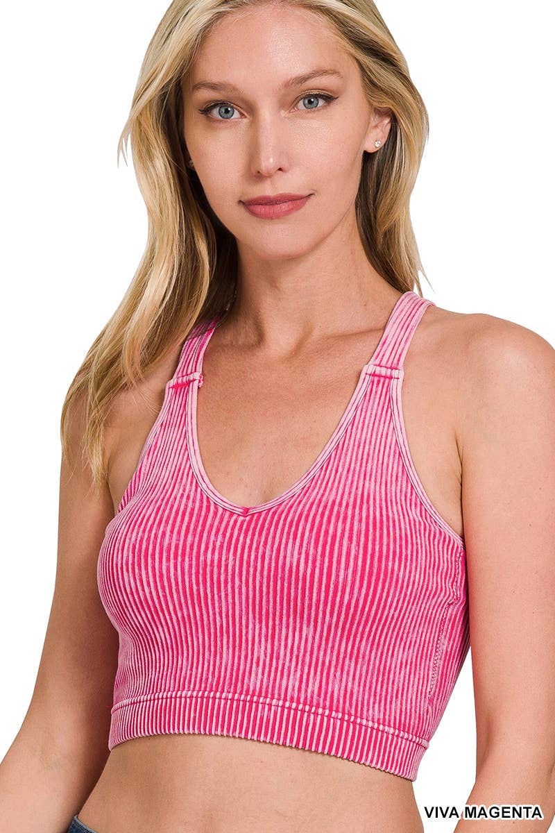 ,,,,...Premium washed seamless crop tank w/ removable bra