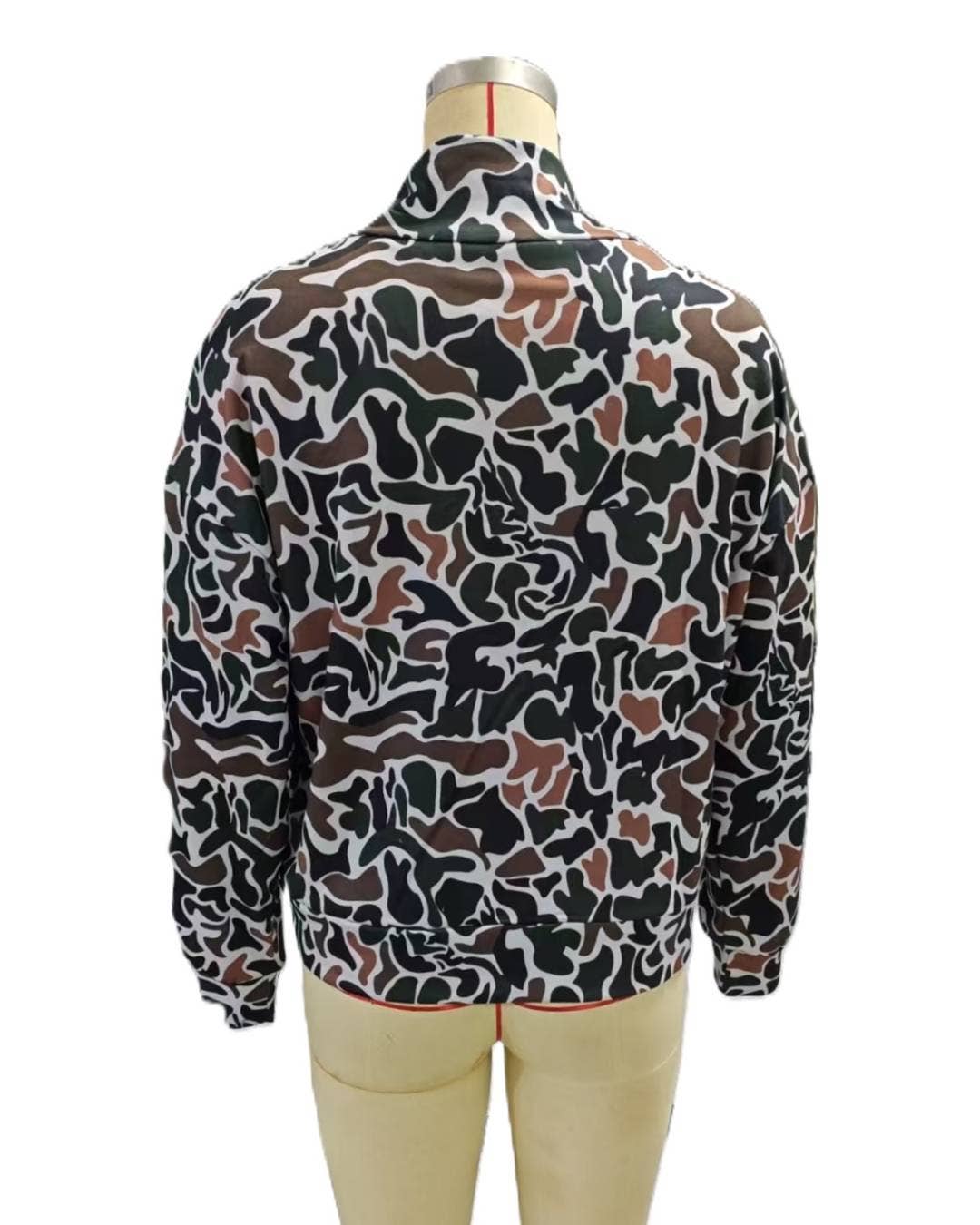 Duck Camo Western Print Half Zip Collared Sweatshirt
