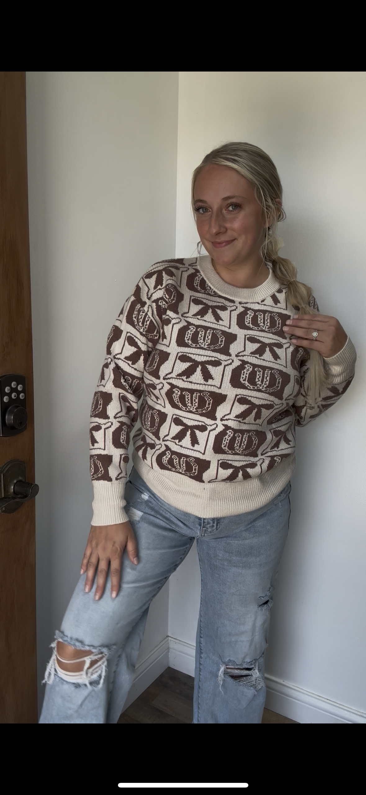 LDC Western Fashion Patterned Loose Sweater