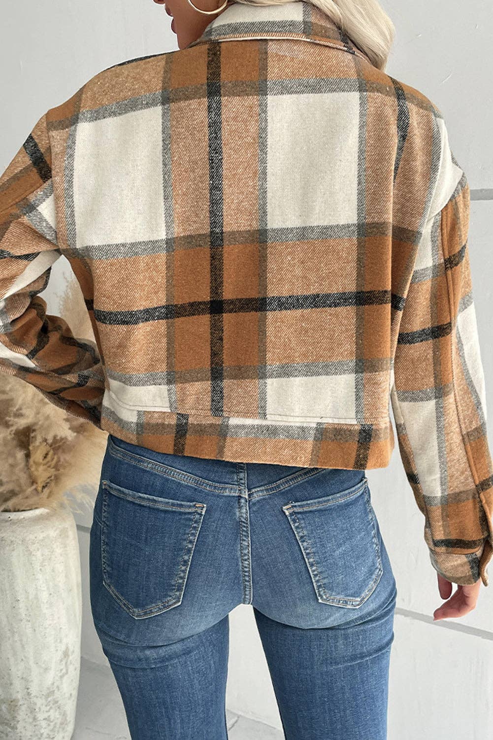 Buttoned Cardigan Plaid Jacket With Pocket