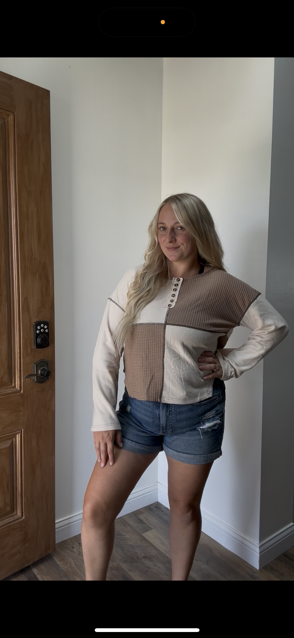 LDC Color Block Waffle Knit Stitch Detail Long Sleeve Top