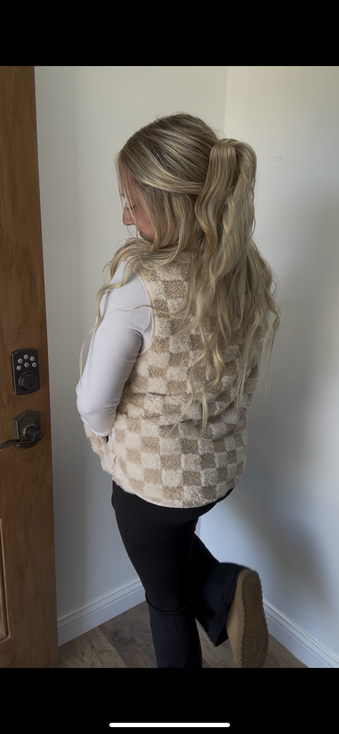 LDC Sherpa Checkerboard Snap Button Vest Jacket