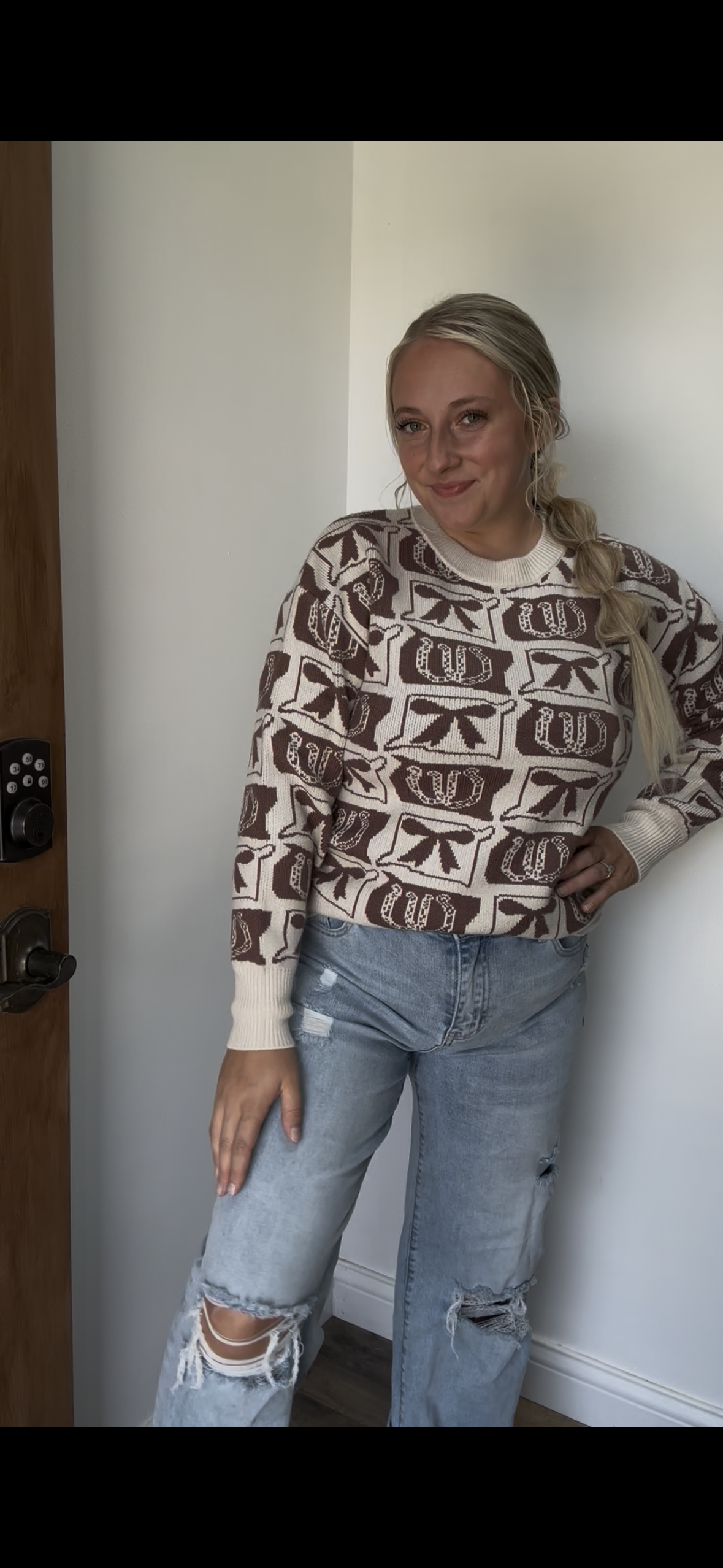 LDC Western Fashion Patterned Loose Sweater