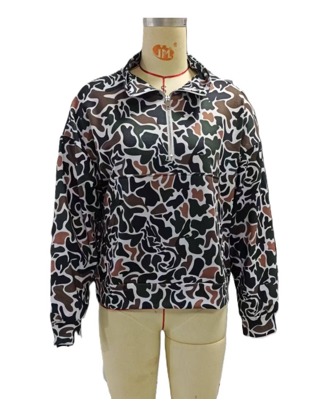 Duck Camo Western Print Half Zip Collared Sweatshirt
