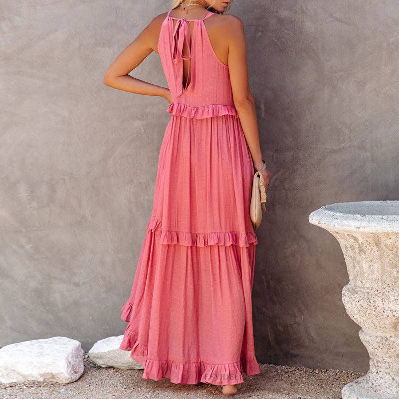 Irregular Asymmetric Tiered Sleeveless Long Floor Length Dress