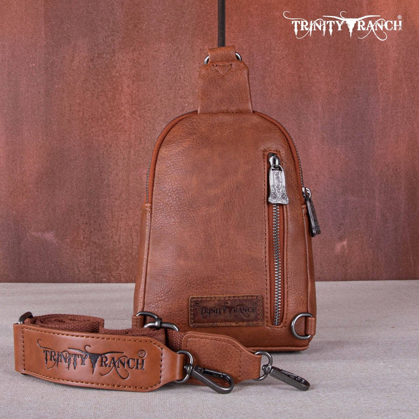 TR159-210A Trinity Ranch Floral Tooled Collection Sling Bag