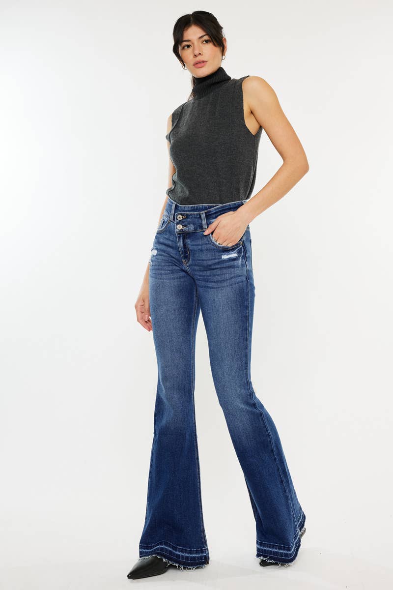 HIGH RISE CROSS OVER FLARE JEANS-KC9340M