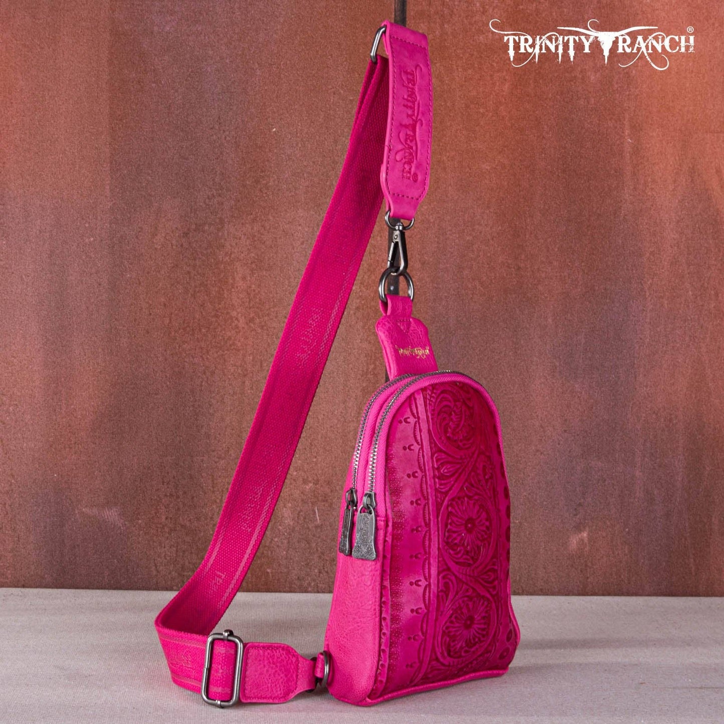 TR159-210A Trinity Ranch Floral Tooled Collection Sling Bag