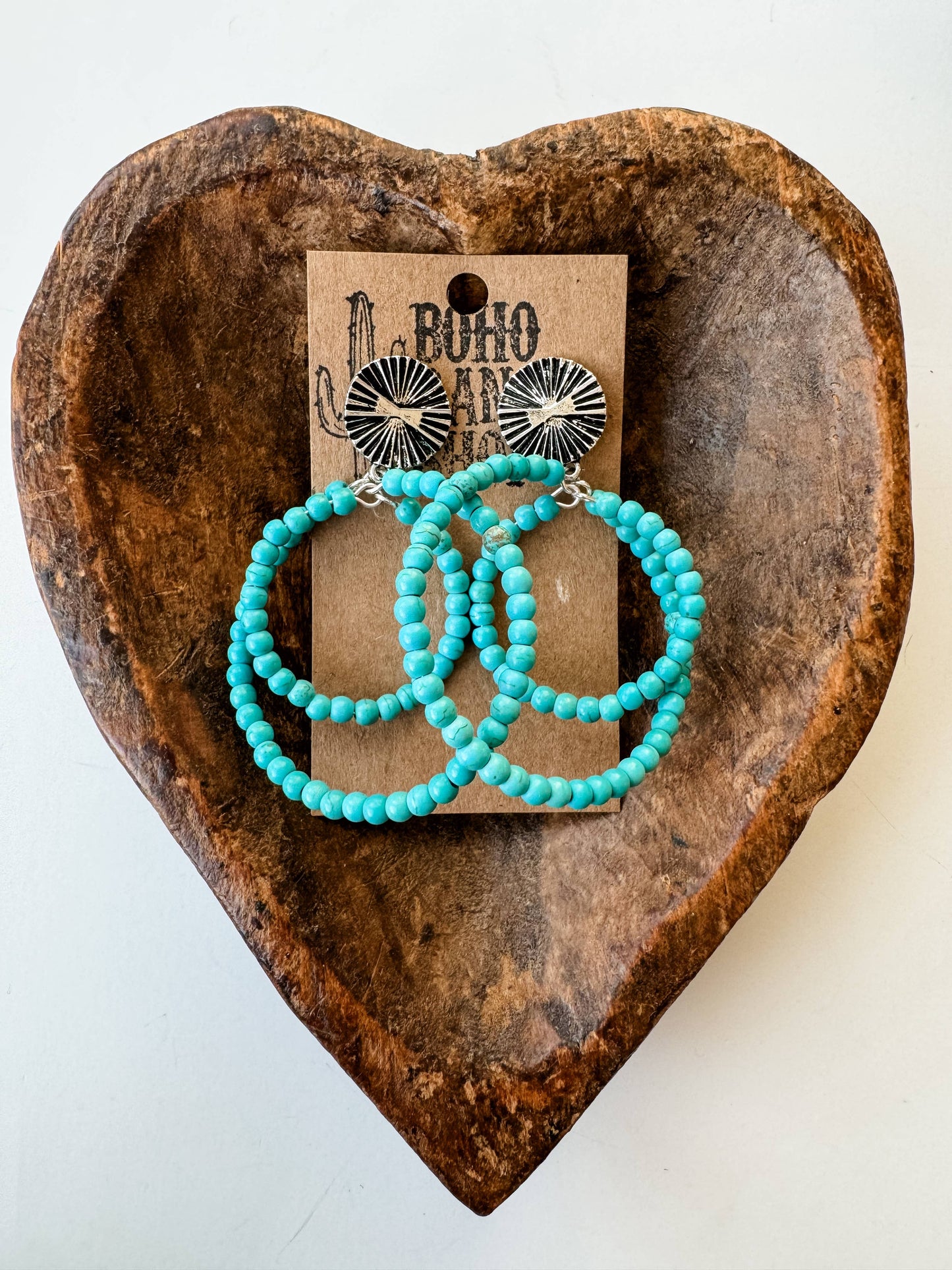 Western Round Bead Stud Post Earrings - turquoise | white