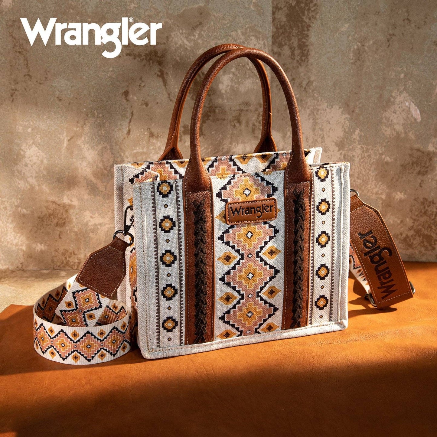 WG2202-8120S Wrangler Southwestern Print Small Canvas Tote/Crossbody - Coffee