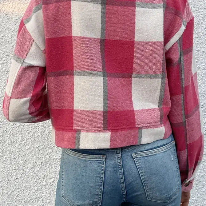 Buttoned Cardigan Plaid Jacket With Pocket