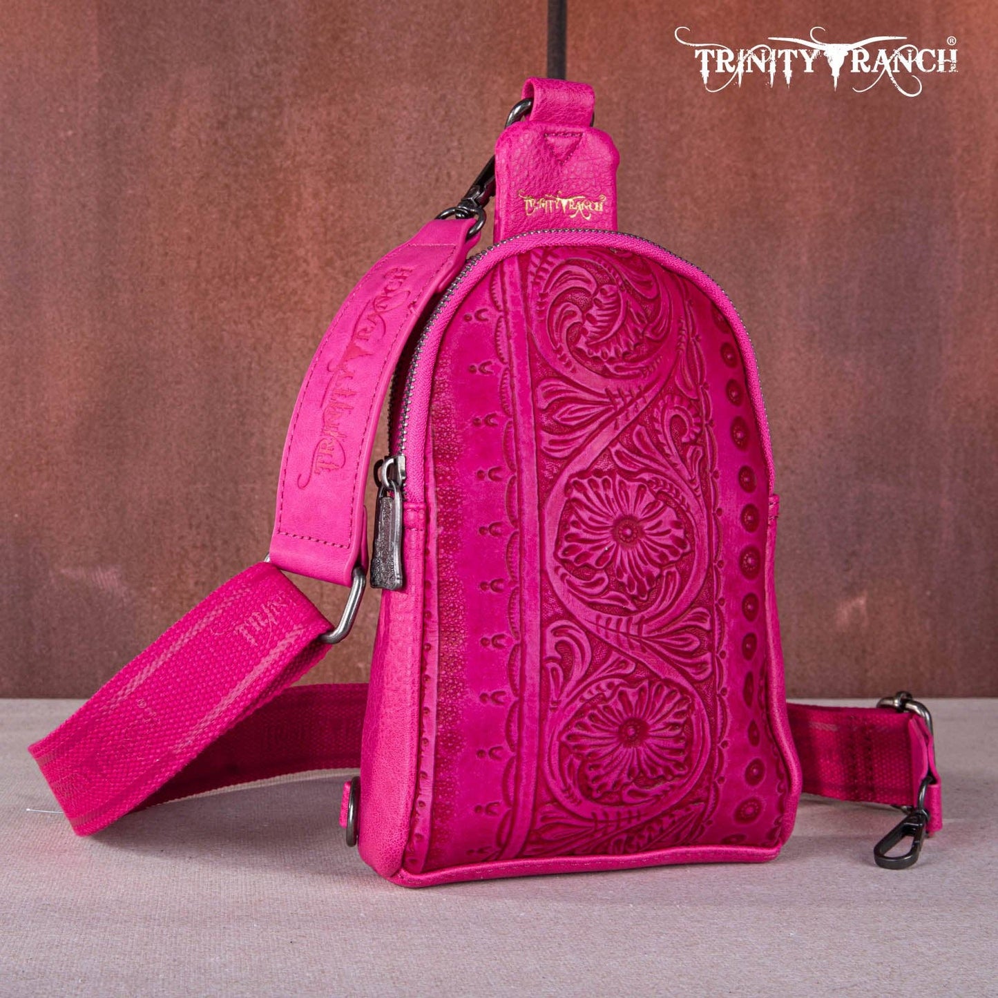 TR159-210A Trinity Ranch Floral Tooled Collection Sling Bag