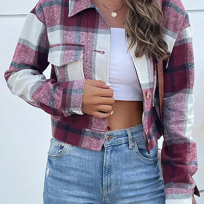 Buttoned Cardigan Plaid Jacket With Pocket