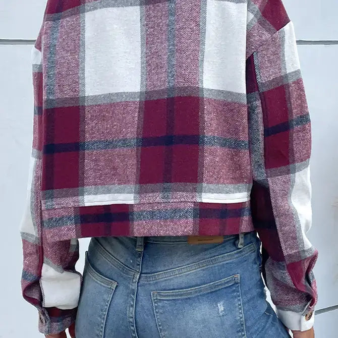 Buttoned Cardigan Plaid Jacket With Pocket