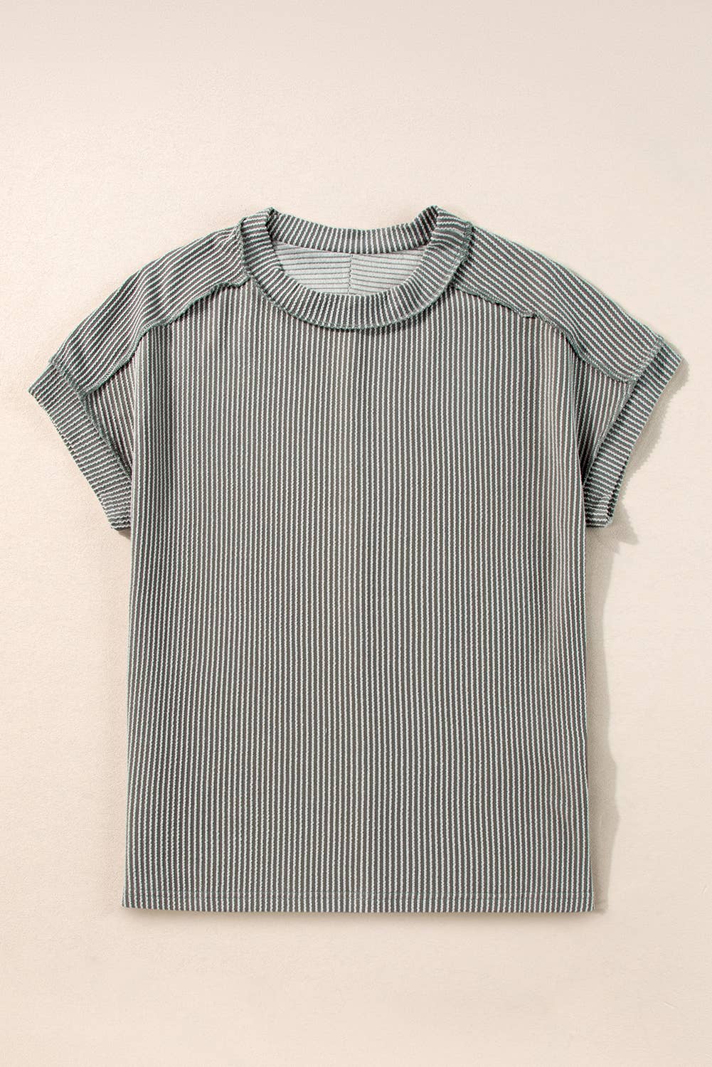 Textured Knit Exposed Stitching T-shirt